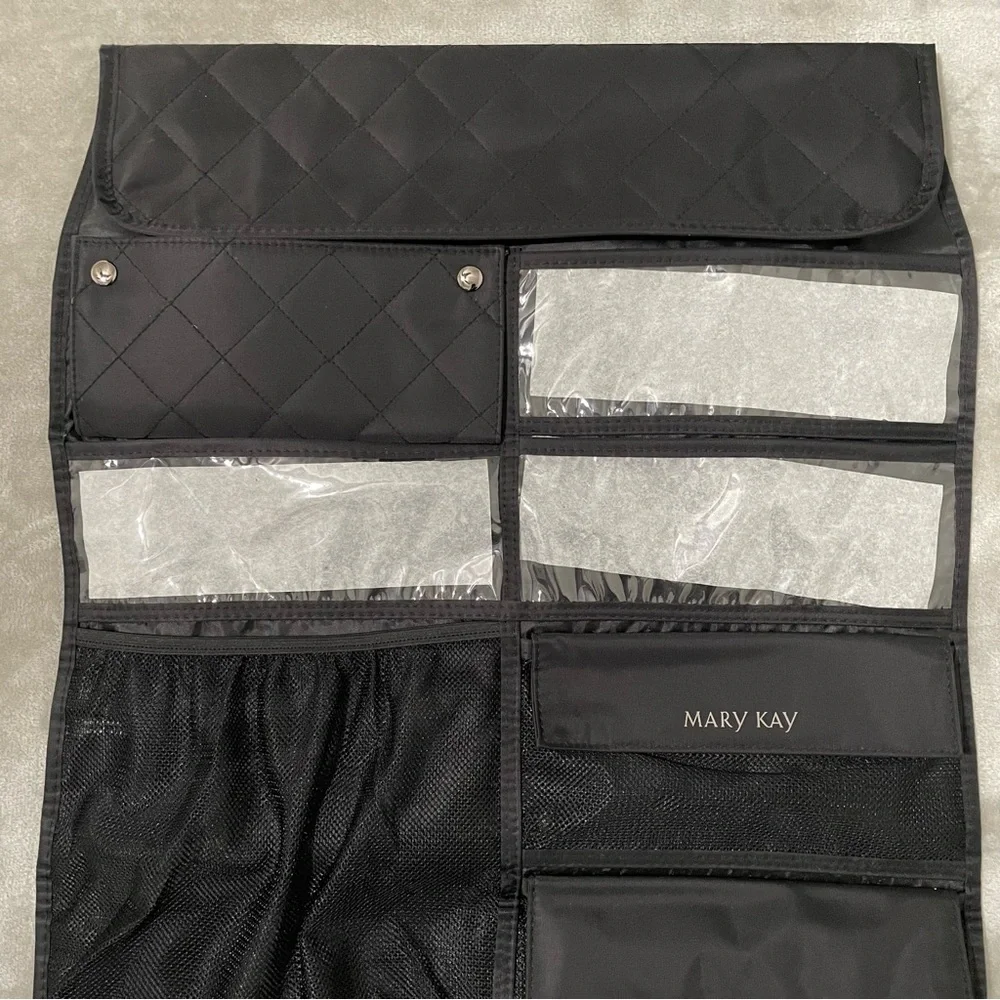 Mary Kay Quilted Hanging Jewelry Makeup Organizer Double Sided Black Travel